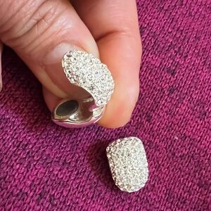 Silver Crystal Clip-On Earrings magnetic diamond studded